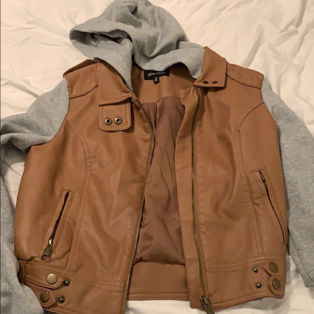 Faux leather jacket with hoodie